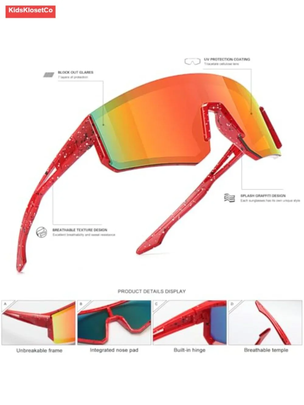 Youth Baseball Sunglasses for Kids Lightweight Wrap Around UV400 Protection